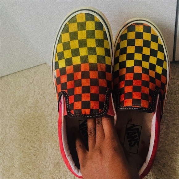 yellow checkered platform vans